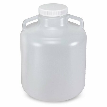GLOBE SCIENTIFIC Carboys, Round with Handles, Wide Mouth, LDPE, White PP Screwcap, 10 Liter, Molded Graduations 7260010